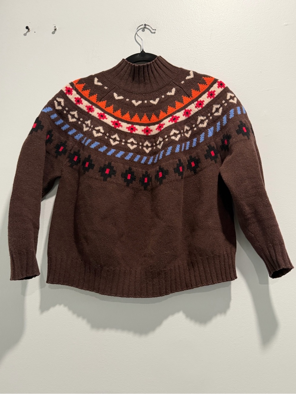 MaxMara Brown Fair Isle Turtleneck Sweater with Multicolor Yoke - Picture 5 of 6